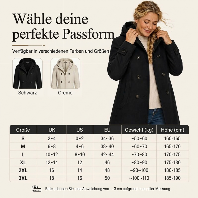Nordelle™ Doppelreihiger Damen Mantel mit Kapuze