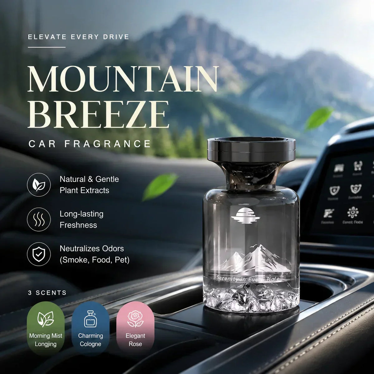 Aromora™ Premium Auto Lufterfrischer mit Bergdesign und langanhaltendem Duft